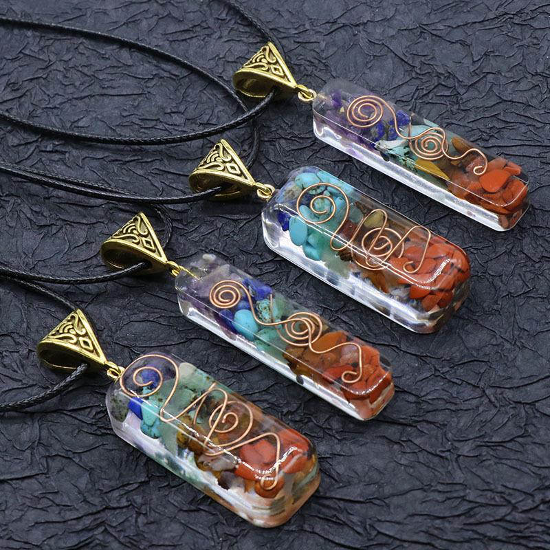 988-Seven-Color Crushed Stone Resin Necklace - Natural Stone Pendant