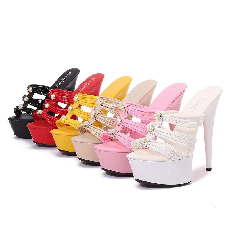 Damen-Modell, Nieten-Stretch-Sandalen, transparent, hoher Absatz, 15 cm, Stiletto-Absatz, Sommer, wasserdicht, LFD-8661-94