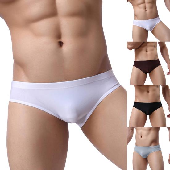 Sexy Men's Underwear Solid Color Mid Rise Ice Silk Briefs Elastic Underpants