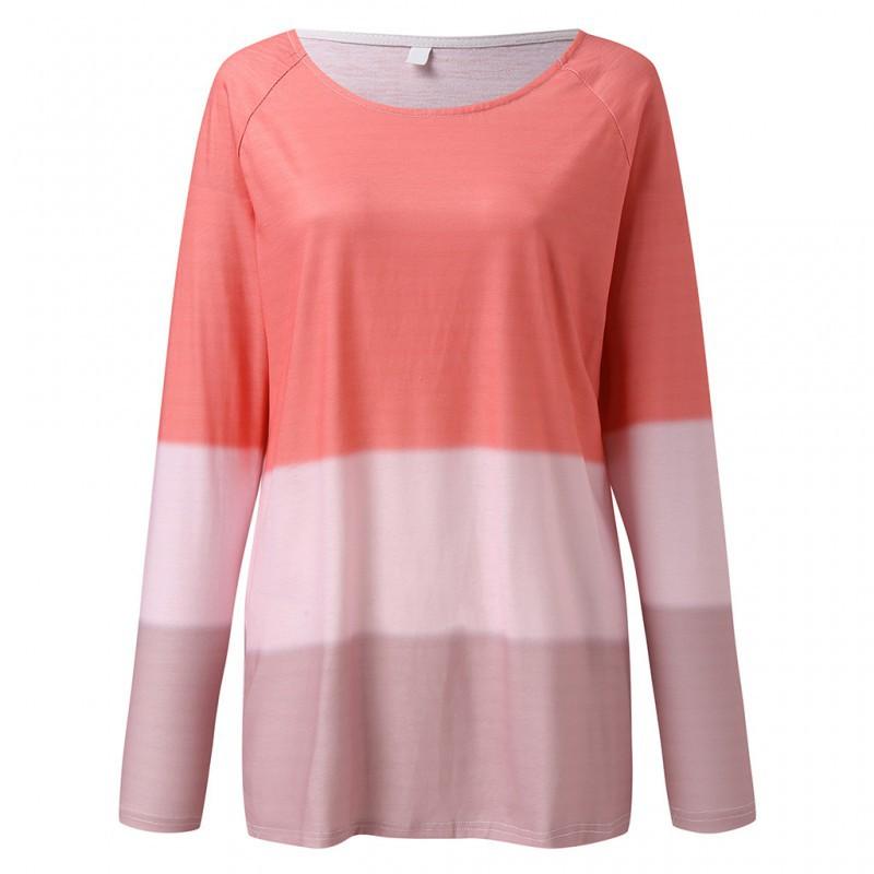European American Women s Clothing Loose Slimming Gradient Color Printed Round Collar Long-sleeved T-shirt L красный