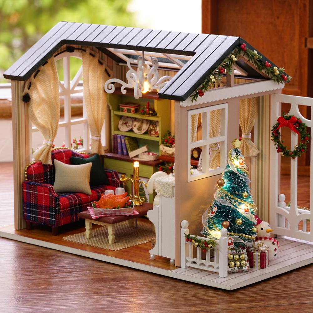Weihnachten Krippe Holzhaus Möbel LED Lichter Geschenk Dekoration