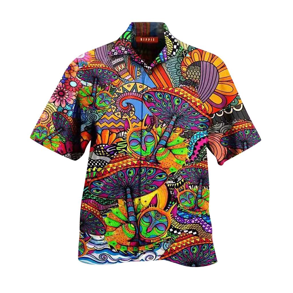 Men's Fashion Cool Cute Casual Hawaiian Print Casual Shirt Short Sleeve Top