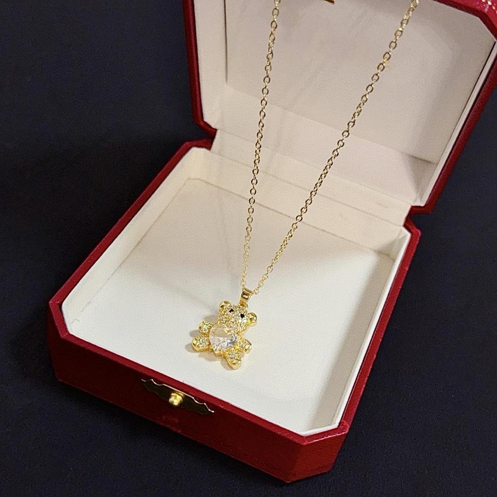Bären-Anhänger-Halskette mit Diamanten Tägliches Tragen, Geschenk Bankett Hypoallergenes Material Geburtstagsgeschenk Niedliche Mädchen