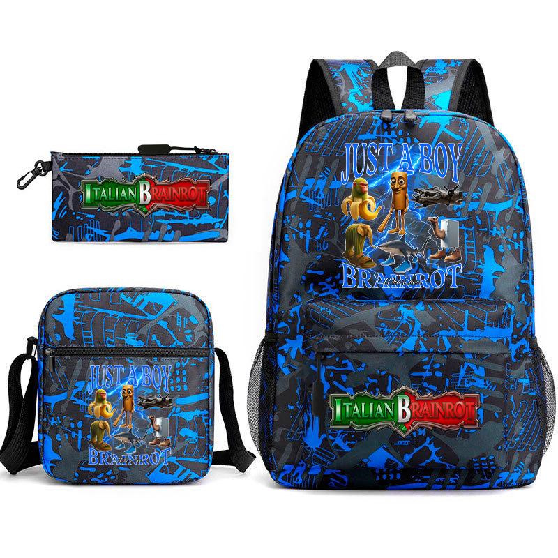 Abstract Foreign Shanhaijing Schoolbag Tongtongsahur Cartoon Primary School Student Backpack Three-piece Set D