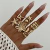 6Pcs/set Punk Starfish Flower Knuckle Rings Set for Women Men Vintage Metal Multilayer Pearl Luxury Rings Zircon Gifts Trendy