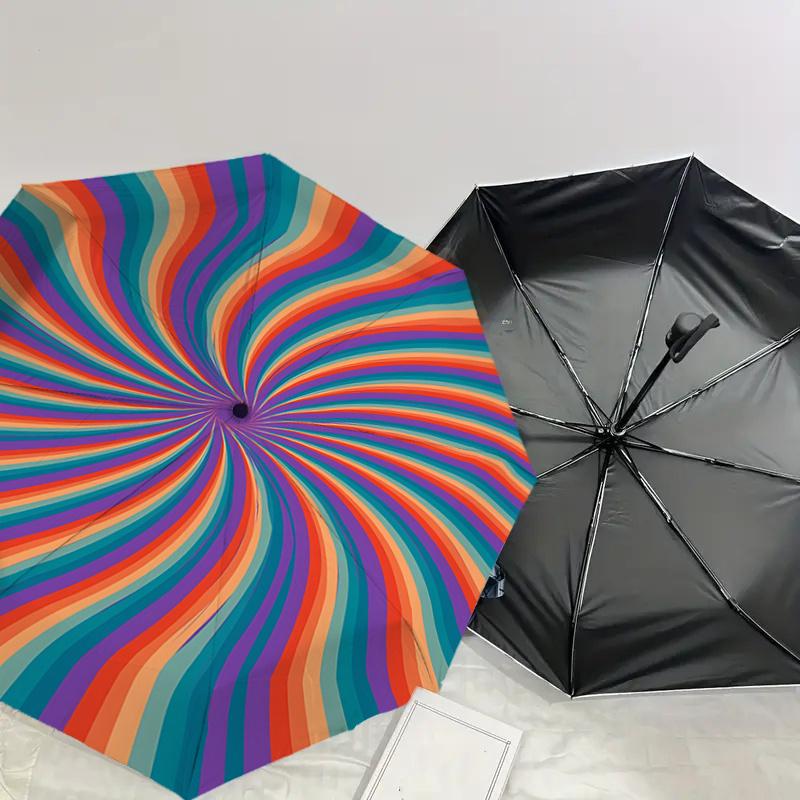 Automatic Opening Folding Umbrella with Psychedelic Swirl Design - Portable 3-Fold Iron Frame Outdoor Umbrella, Perfect Festival Gift for Fa