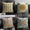 Mexican Folk Tile Floral Vine Cushion Cover Durable Hypoallergenic Organic Linen Short Pillow Cover Washable