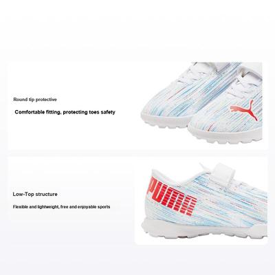 Round Toe Velcro Low Top Kids Soccer Shoes Kids Soccer Shoes Blue White 106369-03