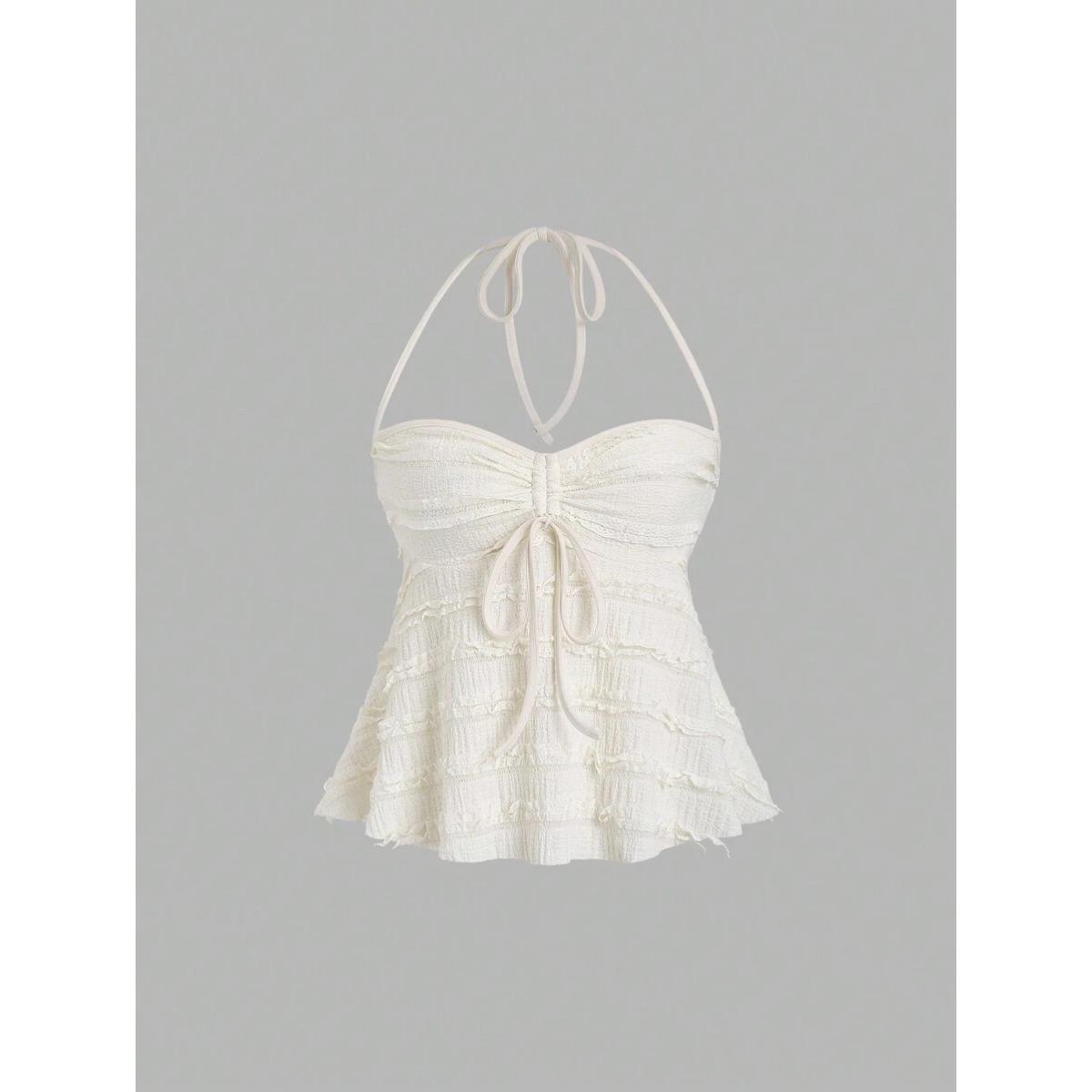 

Сексуальные трехмерные ощущения на шнуровке короткие бюстье модные топы с халтером и висячей горловиной XS абрикосовый