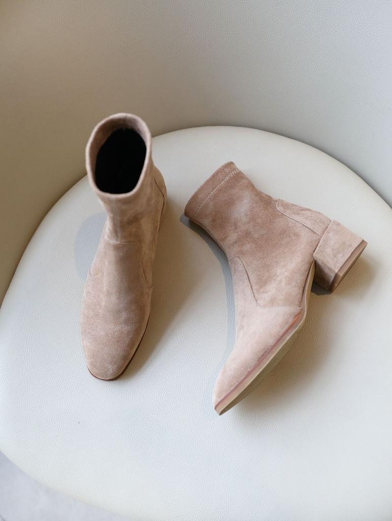 ~ Internet celebrity fashion British short boots four seasons thick super high heel women elastic thin confidential hair