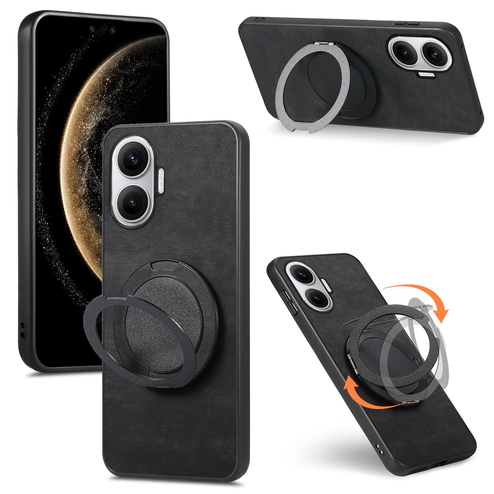 

For Xiaomi Redmi Turbo 4 Pro 5G Phone Case with Rotating Kickstand Stress Relief Retro Leather Back Cover Black
