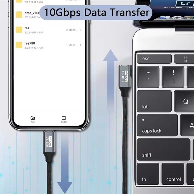 100W PD Fast Charging Cable 5A Type USB C 3.1 Gen 2 Male To Female Extension Cord 90 Angle 10Gbps USB C Extender Data Cables