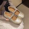 French rhinestone silver Mary Jane shoes women's 2025 autumn and summer new models with skirts, evening small leather shoes, flat shoes