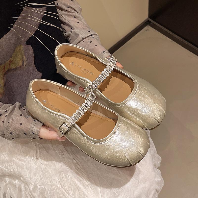 French rhinestone silver Mary Jane shoes women's 2025 autumn and summer new models with skirts, evening small leather shoes, flat shoes