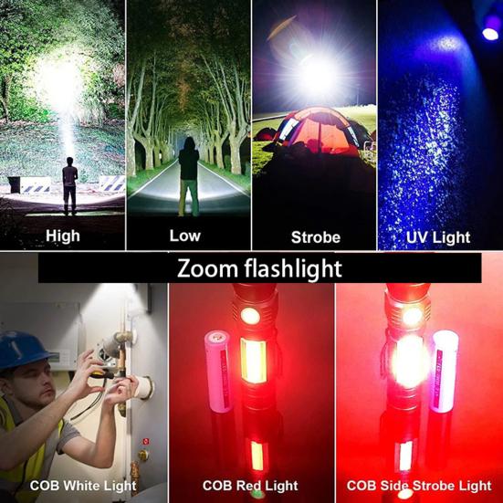 1 Set Camping Flashlight Zoomable High Brightness Waterproof Aluminum Alloy Powerful LED Flashlight USB Charging Torchlight Outdoor Supply