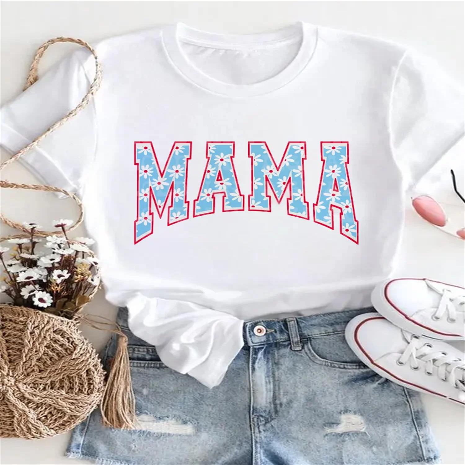 Basic T-Shirt Letter Mama Pattern 90s Short Sleeve Women s Fashion Printed Casual Top Summer Women s Cartoon Pattern New T-Shirt S
