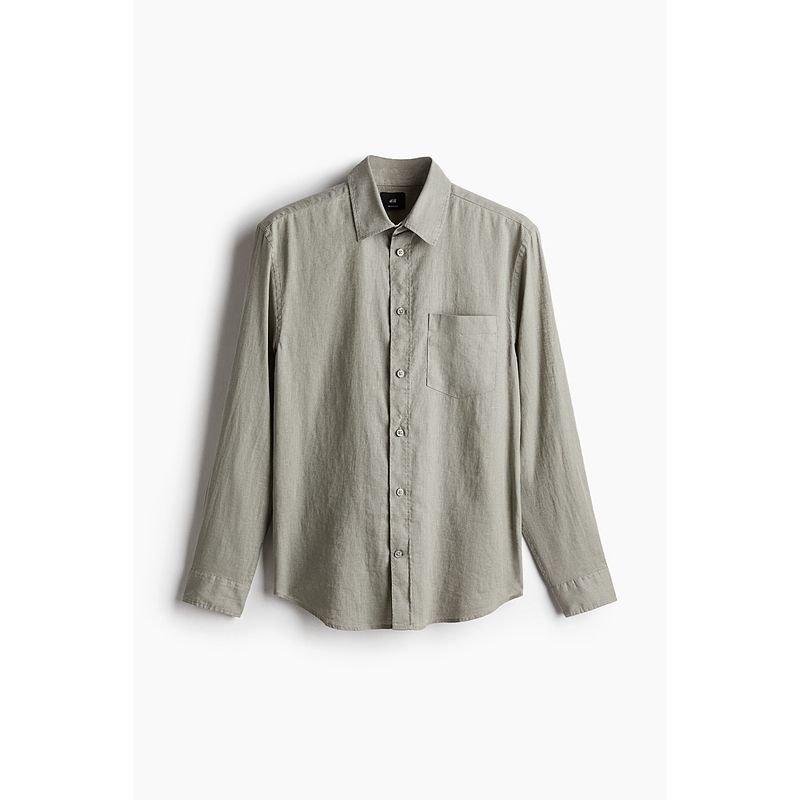 

HM Men s Shirt Fall 2025 New Arrival Business Commute Long Sleeves Standard Edition Sub-Blended Shirt 1256945 Khaki Green 180/124(2XL)