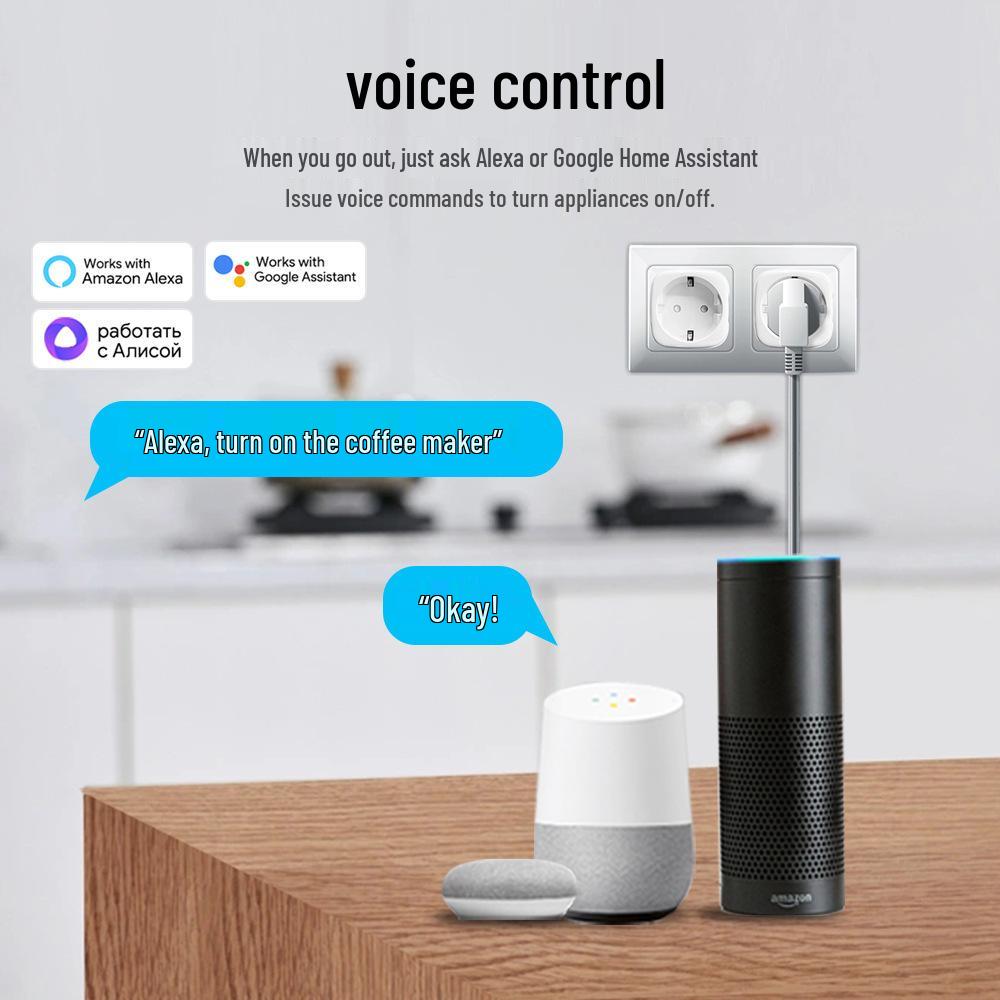 European Alexa Smart Plug WiFi Timer Switch 20A Remote Control Socket for Smart Homes