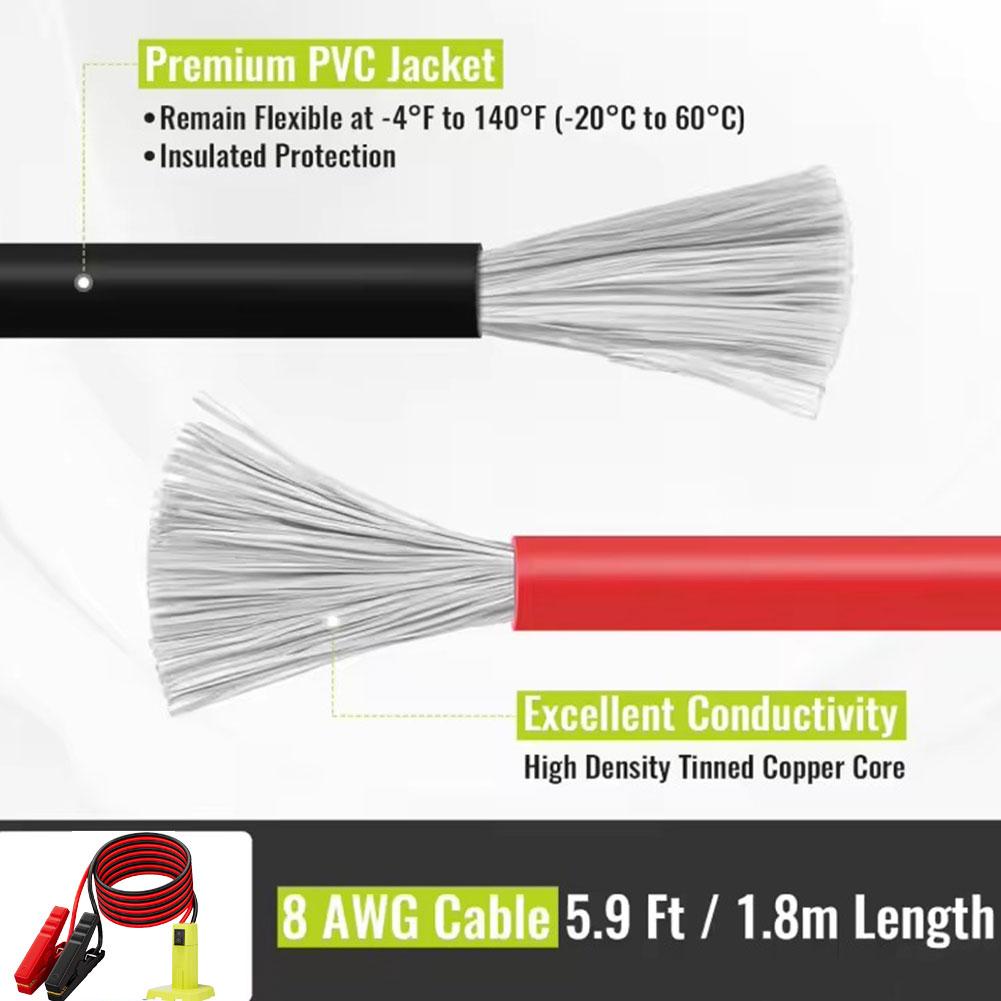 Jumper Cables Adapter Compatible With Ryobi 18V Battery, Battery Jump Starter Jumper Cables Alligator Clips Cables Power