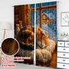 2pcs 2D flat printing Christmas Curtains Cozy Cat Winter Cabin Digital Printed Polyester Drapes Party Decorations for Bedroom