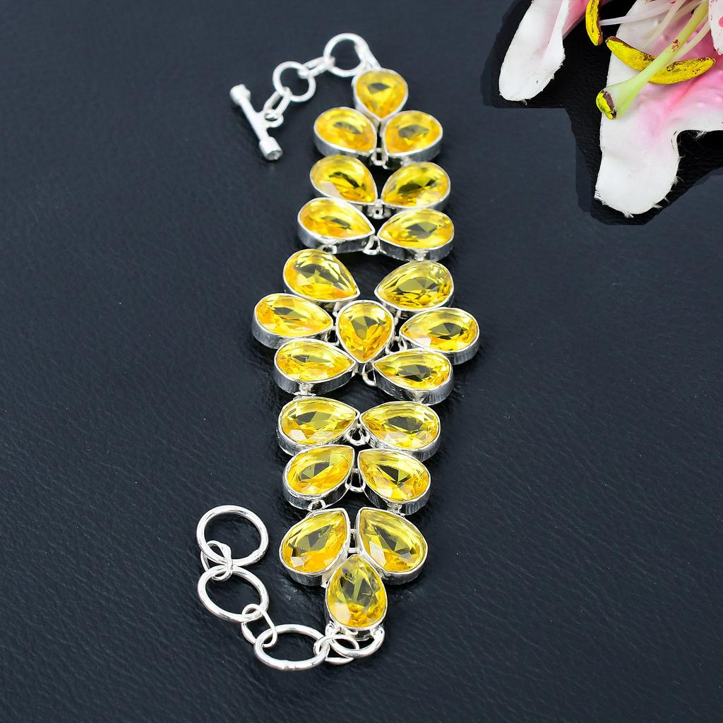 Citrine Gemstone Handmade 925 Sterling Silver Bracelet 7-8" KG-377