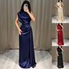 Robe de soirée élégante en satin à col rond et taille cintrée plissée 2026