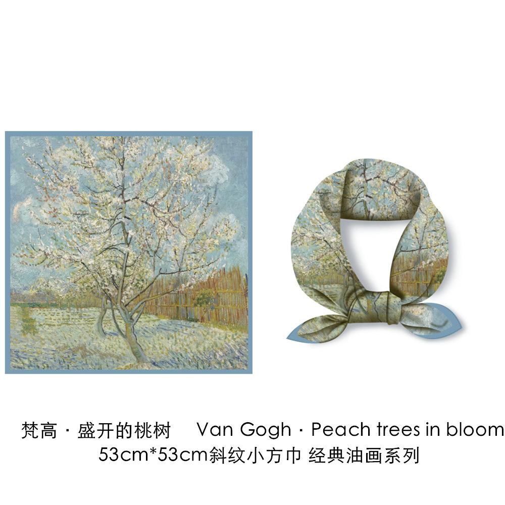 Silk scarf Van Gogh classic oil painting blooming apricot lady new 11cm decorative painting small square scarf scarf