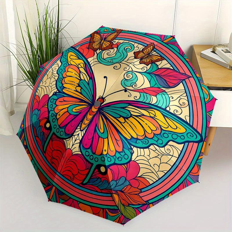 

Colorful Butterfly Mandala Art Print, Vibrant Wall DecorUmbrella with Cute Design, Portable 3-Fold Compact Umbrella for Men & Women, Valentine s Day M