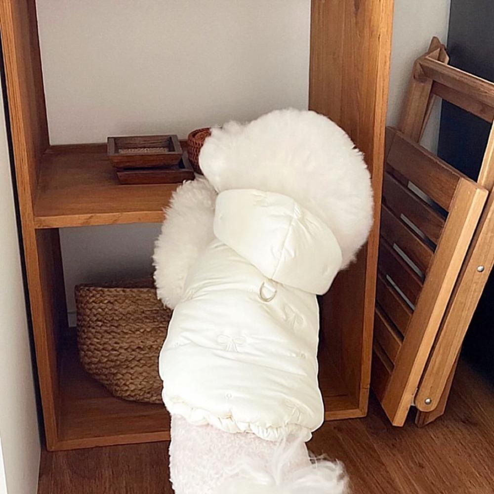 

Потовщене пальто для собаки з вишивкою у вигляді бантиків, бавовняне пальто для домашнього улюбленця, аксесуари для домашніх тварин, пальто з капюшоном для домашнього улюбленця, домашній улюбленець S білий