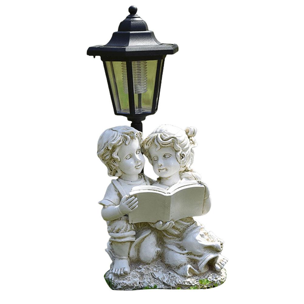 Solar Powered Cute Figurine Light Resin Hexagonal Decorative Lamp Animal/Child/Gnome Hexagonal Night Light Courtyard Decoration
