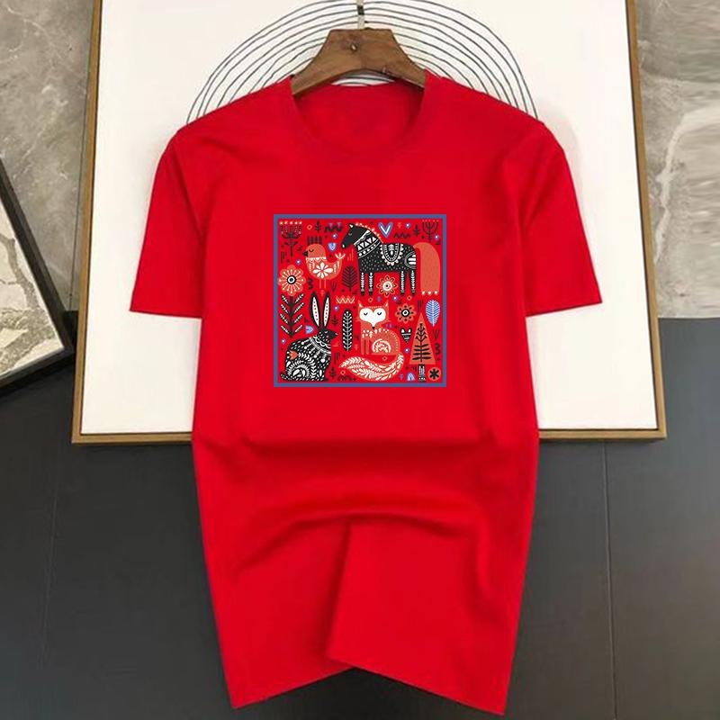 Color Jungle Print Cotton Oversized Men Short Sleeve Casual T Shirt Woman Clothing Tops  Summer Tees Fashion Streetwear