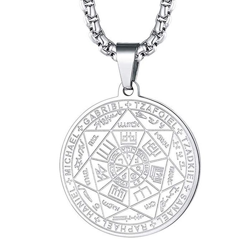 Stainless Steel Seven Archangels Seal Pendant Necklace for Men