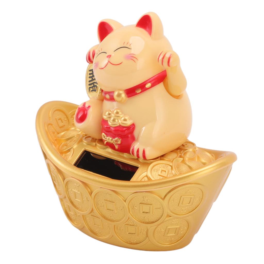 Solar Energy Lucky Cat Ornament Solar Wealth Welcome Waving Hand Fortune Cat Statue for Home Car