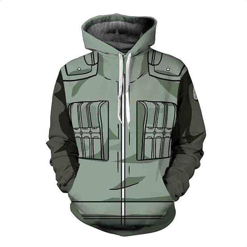 Stylisch Bequemer Japanischer Anime Naruto Kakashi 3D-Druck Pullover Hoodie Sweatshirt #7 Green,Tag L=US S gray