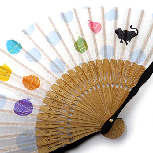 [Stylish Kimono Iroha] Cat Play Fan, Fabric Covered Fan (2642: Cat and Water Balloon)