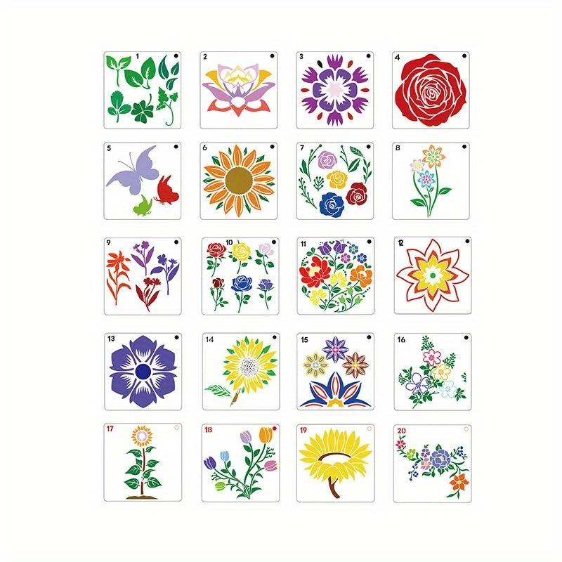 20pcs Flower Painting Stencils for DIY Sunflower Reusable Art Stencil Paint Template for Painting on Wood Glass and Canvas Decor