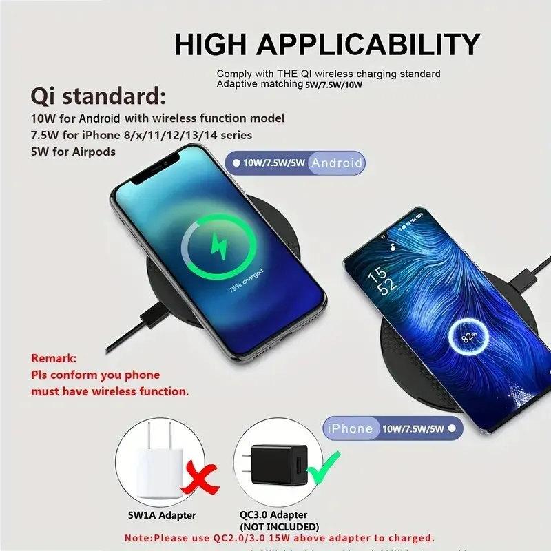 10W Wireless Charger Pad Stand Desktop Ultra-thin Mobile Phone Fast Charging Dock Station For iPhone 16 15 14 13 12 11 Samsung Xiaomi