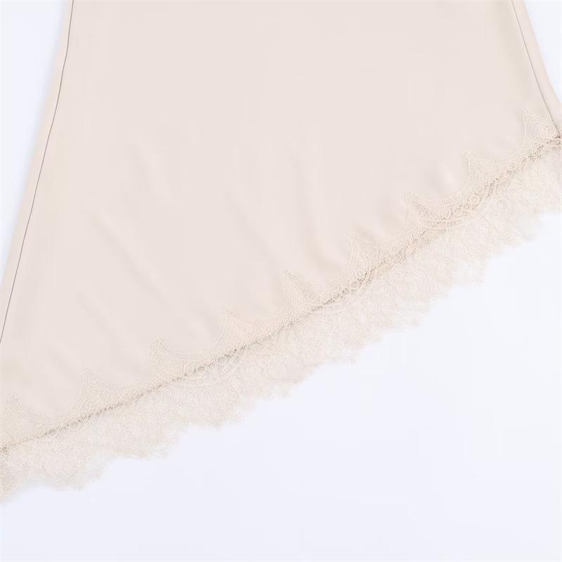 Elegant Lace Silk Satin Texture Skirt – European & American Autumn 2025 Style