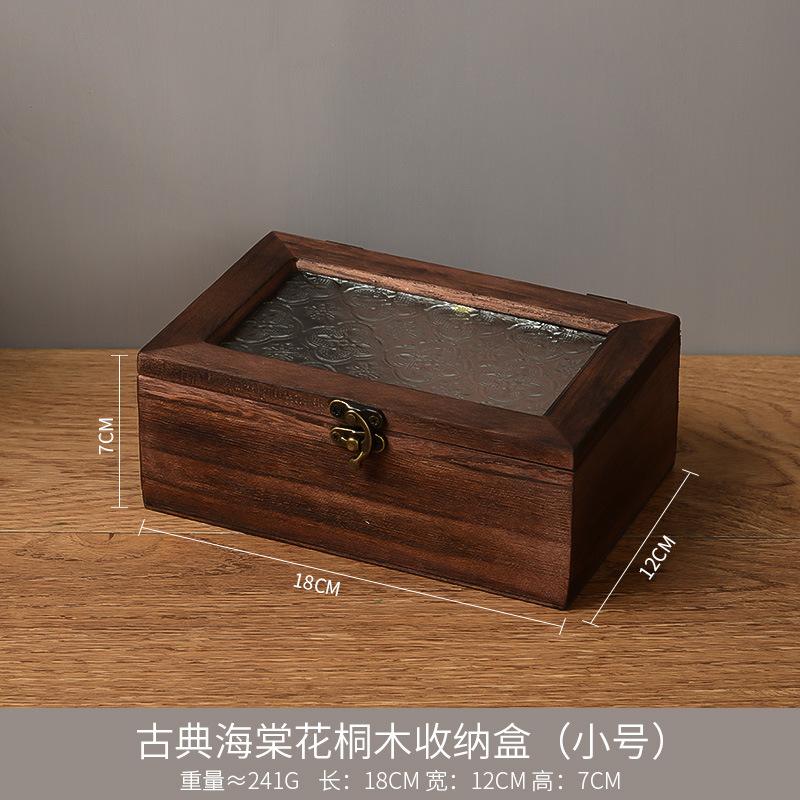 Wood Glass Jewelry Cosmetics Display Case Accessories Storage,Vintage Wooden Storage Box with Metal Clasp and Glass Top Lid