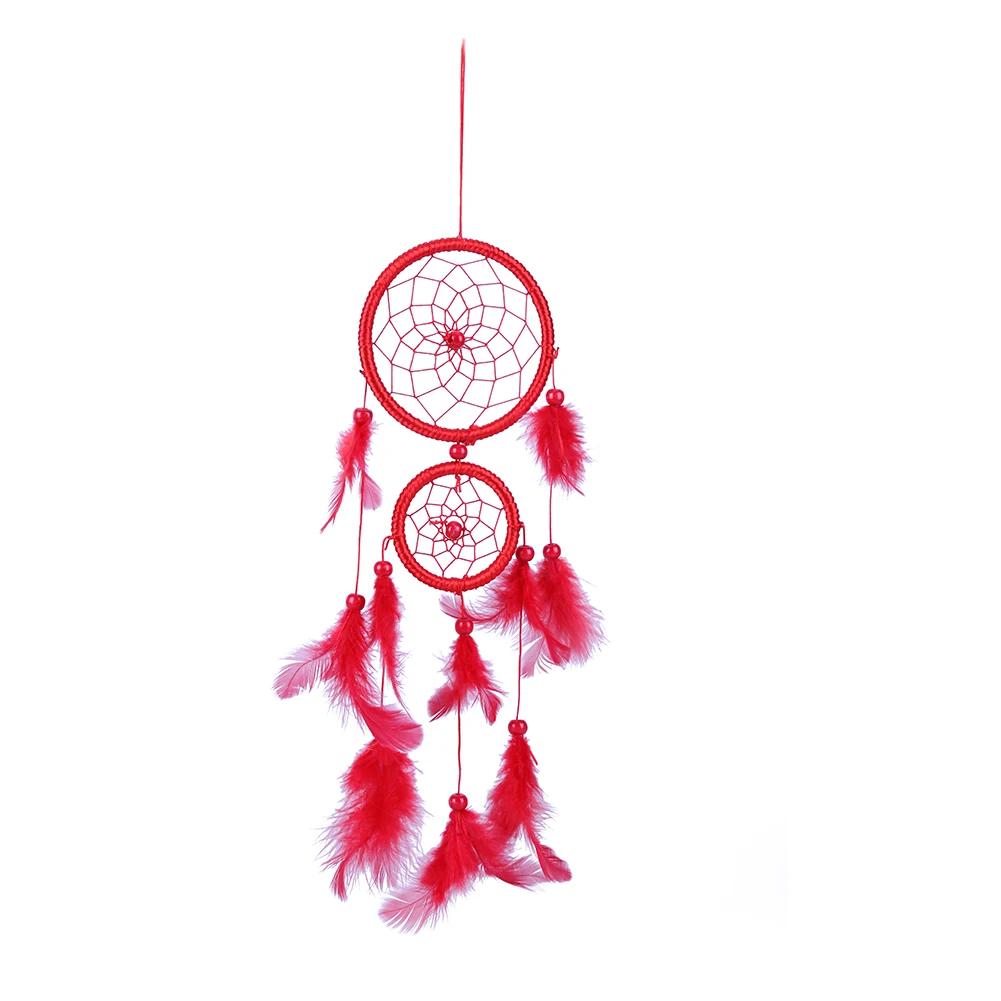 Romantic Heart Shaped Dream Catcher Double Ring Purple Feather Dream Catcher Wall Hanging Home Car Decor Craft Christmas Gift