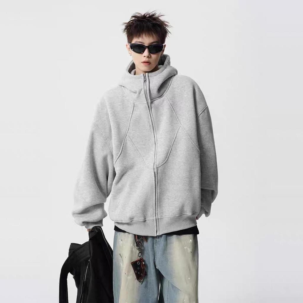 Unisex Heavyweight Patchwork Hooded Sweatshirt - Trendy Spring/Autumn Velvet Jacket