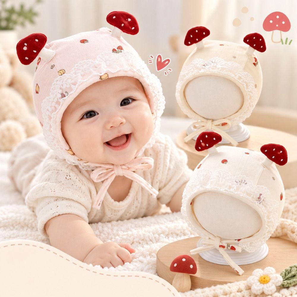 Windproof Baby Earflap Hat Earflap Mushroom Lace Hat Durable Newborn Baby Hat  Spring Autumn