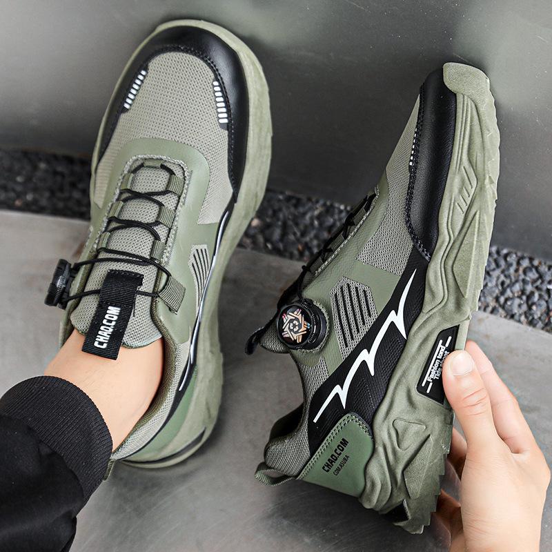 Summer New Running Shoes Rotating Buckle Sports Shoes Men's Mesh Breathable Thick-soled Casual Men's Shoes Outdoor Non-slip and Wear-resistant