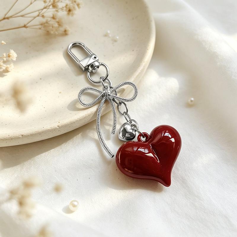 Yogodlns Exquisite Temperament Red Heart Bow Charms Keychain Versatile Phone Pendant Fashion Backpack Hanging Ornament