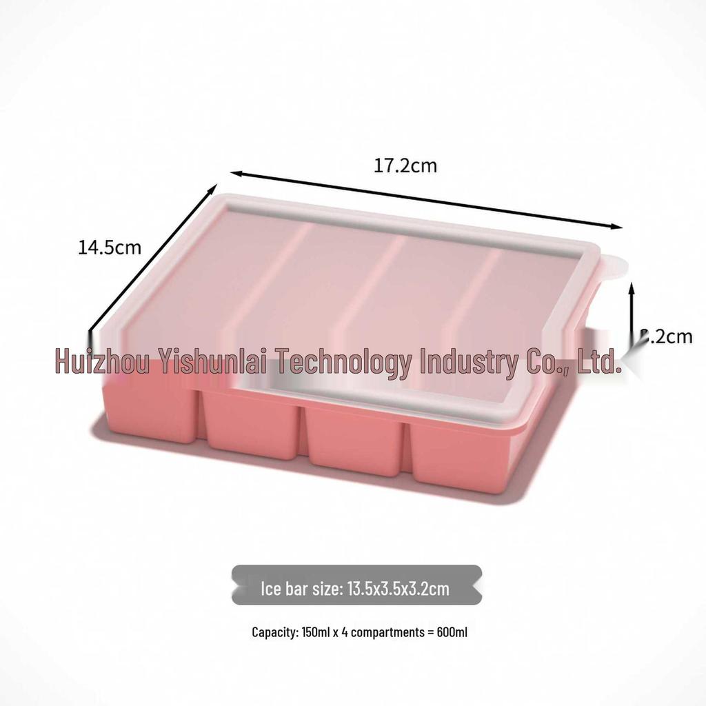 Silicone Ice Cube Tray with Lid: 4-Grid Frozen Soup & Food Storage Box