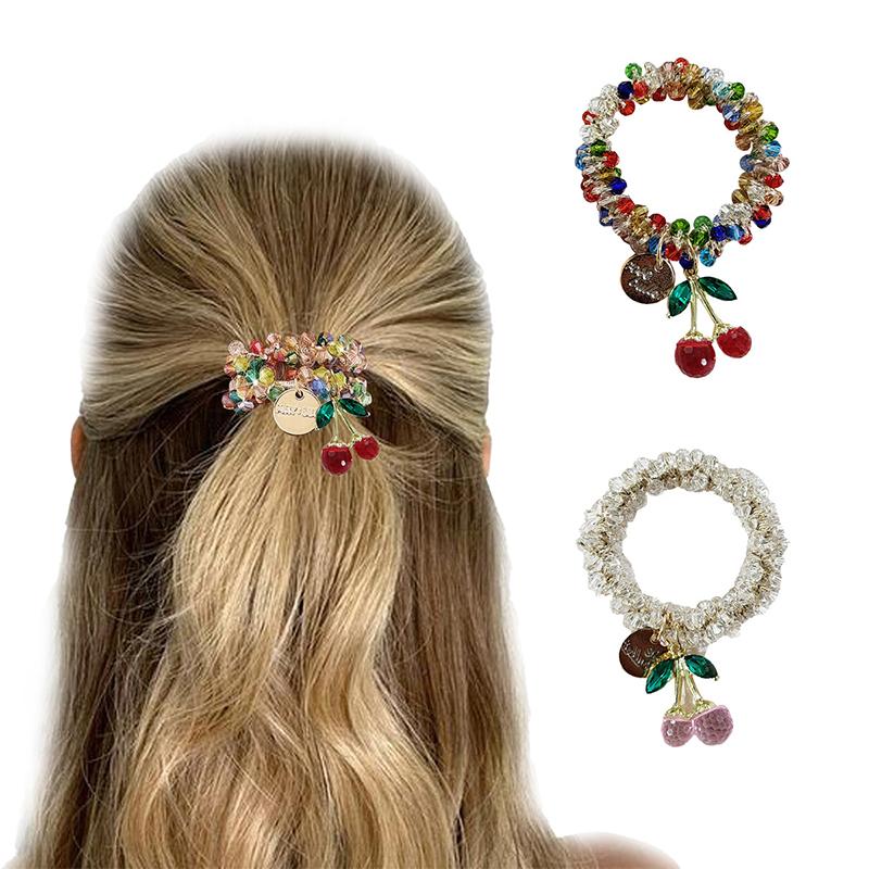 Fargerikt kirsebær elastisk hårbånd for kvinner jenter søt hårpynt scrunchie hårstrikk hårtilbehør