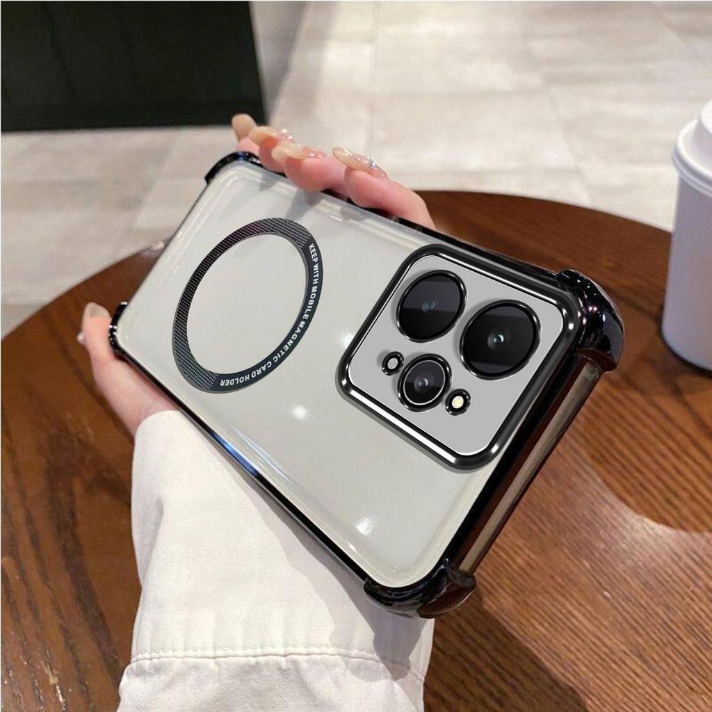 Case for Realme 15 5G,15 Pro 5G Clear Magnetic Casing Electroplated Lens Frame Phone Cover