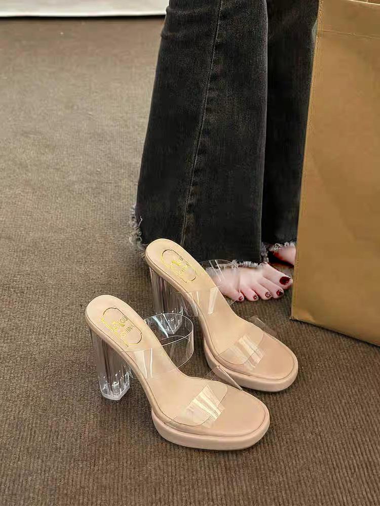 Stylové transparentní sandály s otevřenou špičkou a silným podpatkem, voděodolné, na platformě s vysokým podpatkem, 2025 nové dámské letní vílího střihu, velká velikost