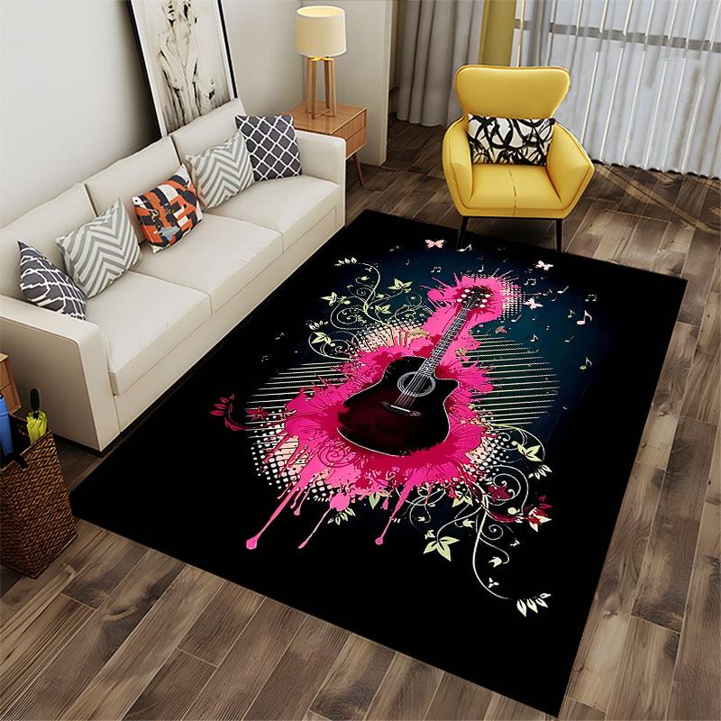 Colorful Guitar and Floral Design suitable as a non-slip mat for the living room or bedroom sofa
