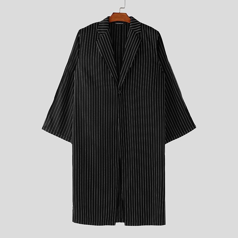 INCERUN Oversized Men Lapel Sleeveless Striped Patchwork Layers Thin Blazer Casual Long Coats